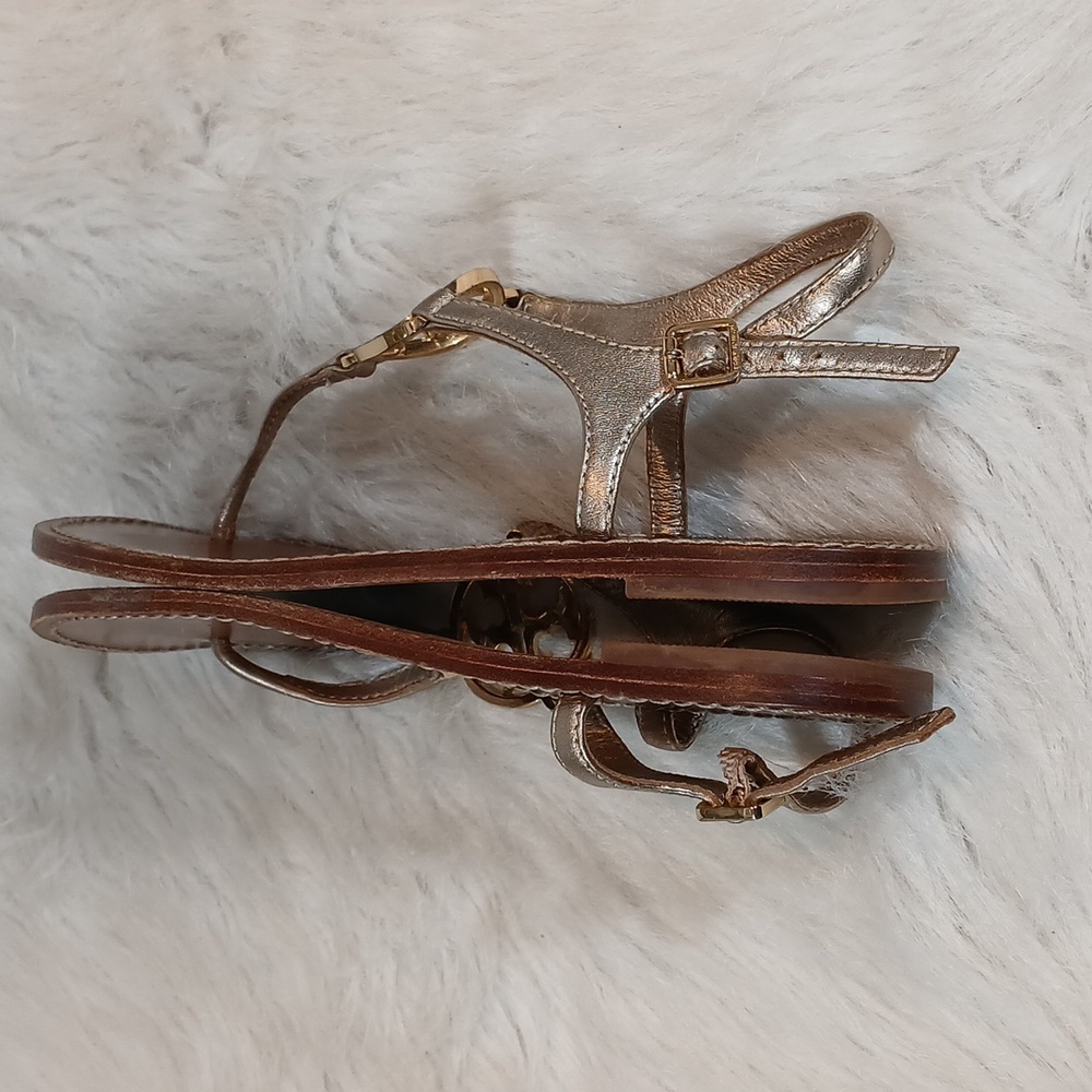 Tory Burch Gold T-Strap Sandals with Gold Accents Women Sz 7.5M - Picture 5 of 8
